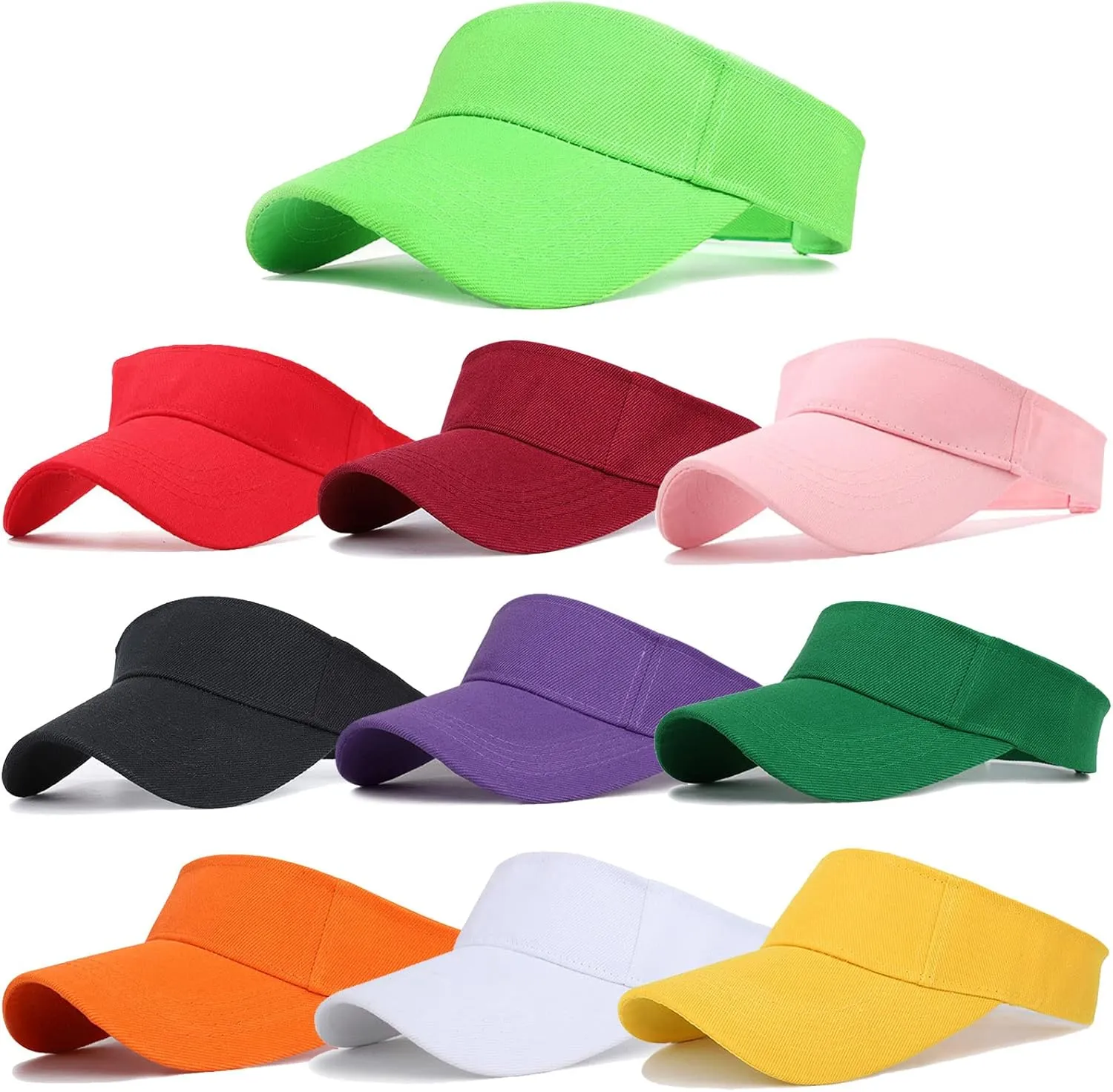 10 Pack Men Women Sun Visor Adjustable UV Protection Blank Sun Visor Hats Caps for Beach Pool Golf Tennis Sports