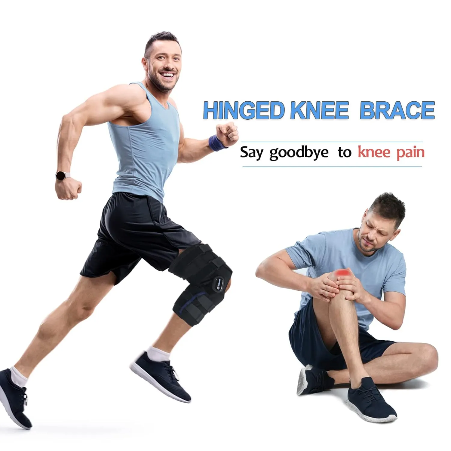16inch Tall Hinged Knee Brace with Full Support,4 Compression Straps, 2 Metal Stabilizers,Breathe Air Spacer Drytex Wrap for Knee Pain Relief,ACL,Arthritis,Meniscus(M fit Upper 20-23"/Lower 15-17")
