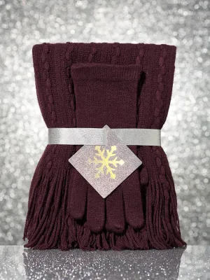 2-Piece Cable-Knit Scarf & Gloves Gift Set