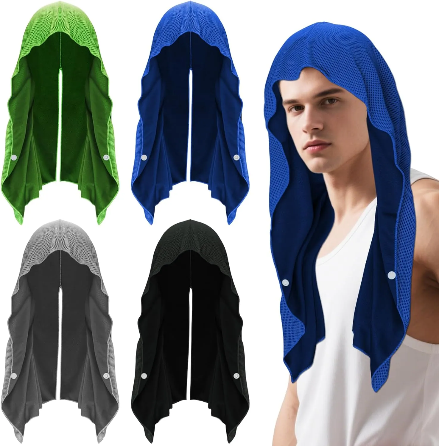 4 Pack Cooling Hoodie Towels Cooling Towels for Neck and Face Quick Drying Sweat Towel Wraps Cooling Head Neck Wraps Sun Protection for Hot Summer Weather Sport Workout