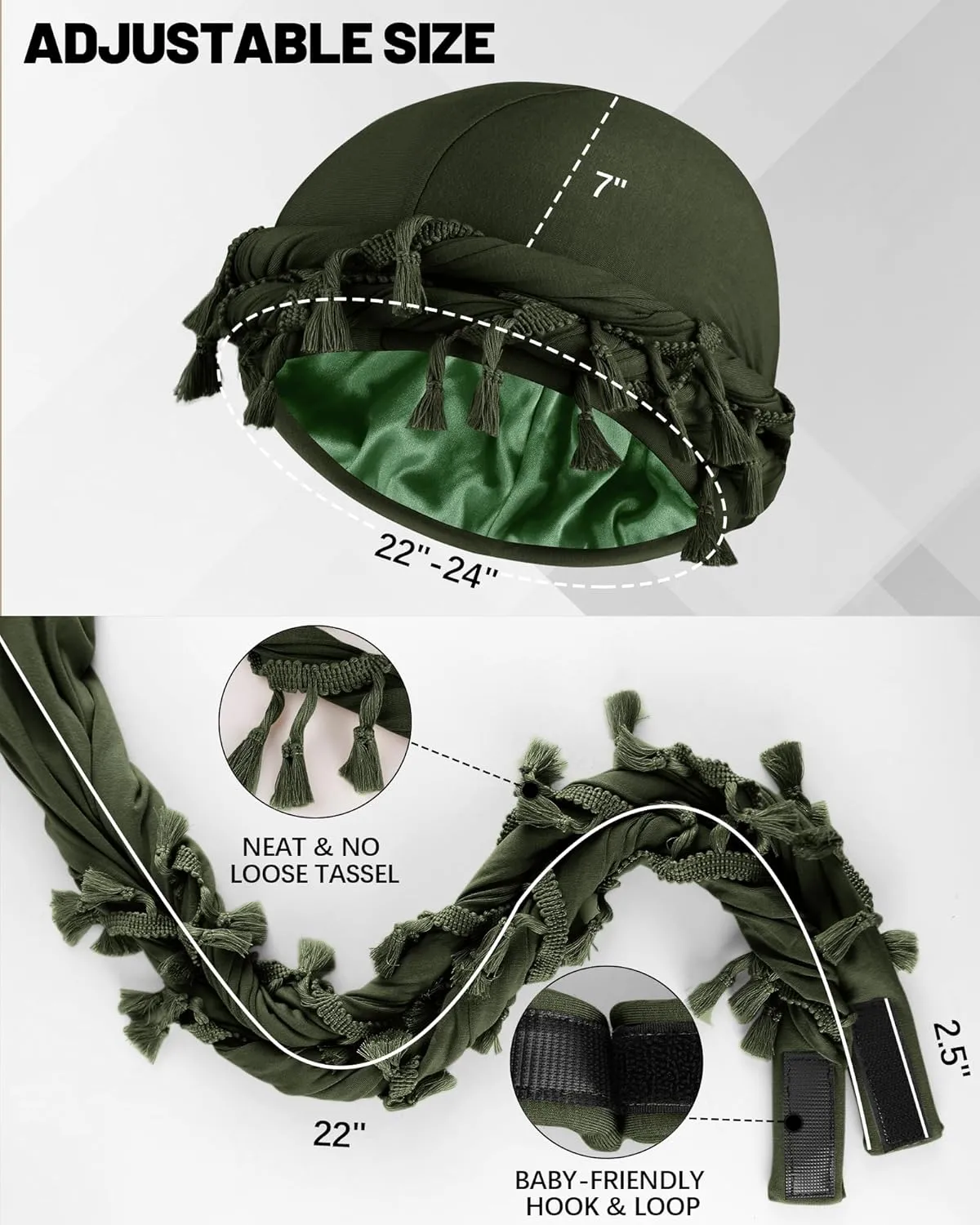Ababalaya Adjustable Satin Lined Halo Turban for Men Women Twisted Tassel Head Wraps Sleep Cap Beanies Turban Durag