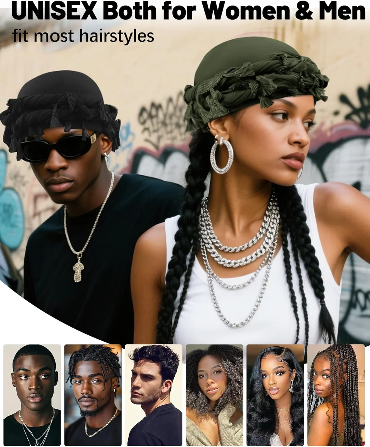 Ababalaya Adjustable Satin Lined Halo Turban for Men Women Twisted Tassel Head Wraps Sleep Cap Beanies Turban Durag
