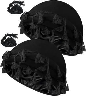 Ababalaya Adjustable Satin Lined Halo Turban for Men Women Twisted Tassel Head Wraps Sleep Cap Beanies Turban Durag