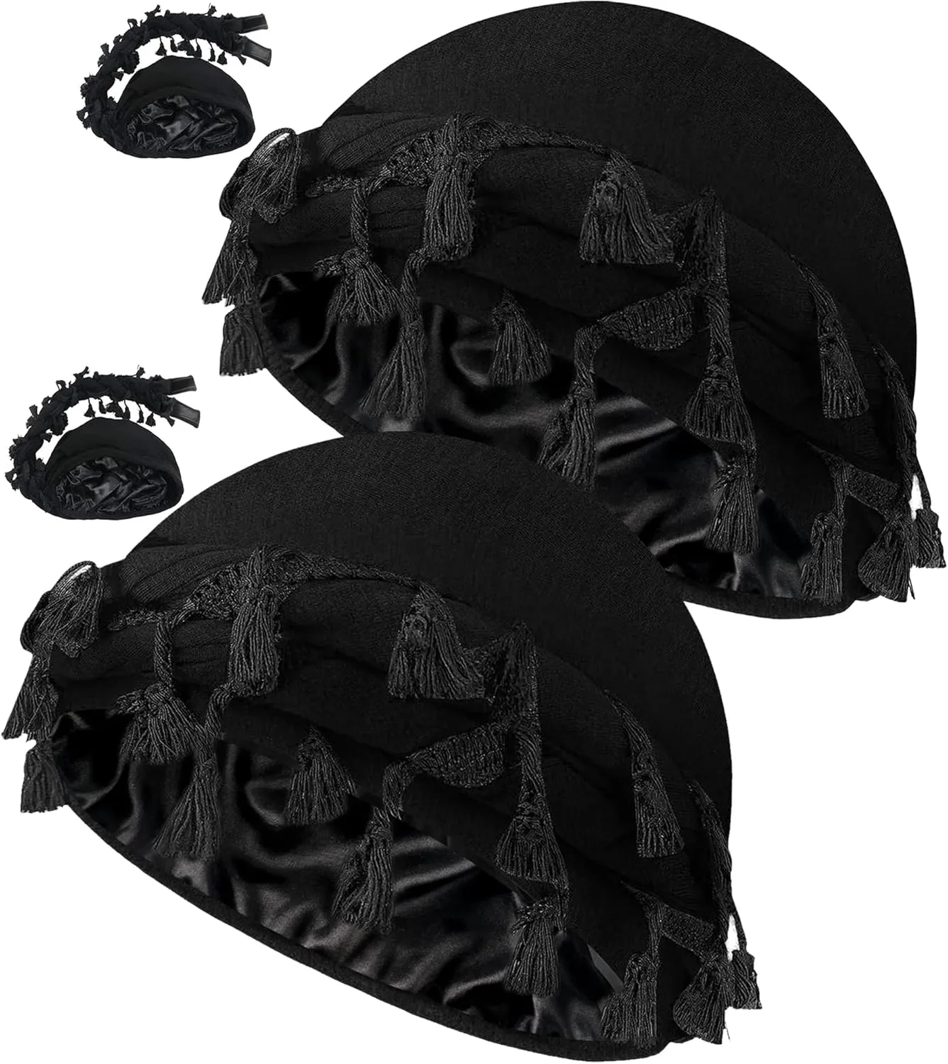 Ababalaya Adjustable Satin Lined Halo Turban for Men Women Twisted Tassel Head Wraps Sleep Cap Beanies Turban Durag