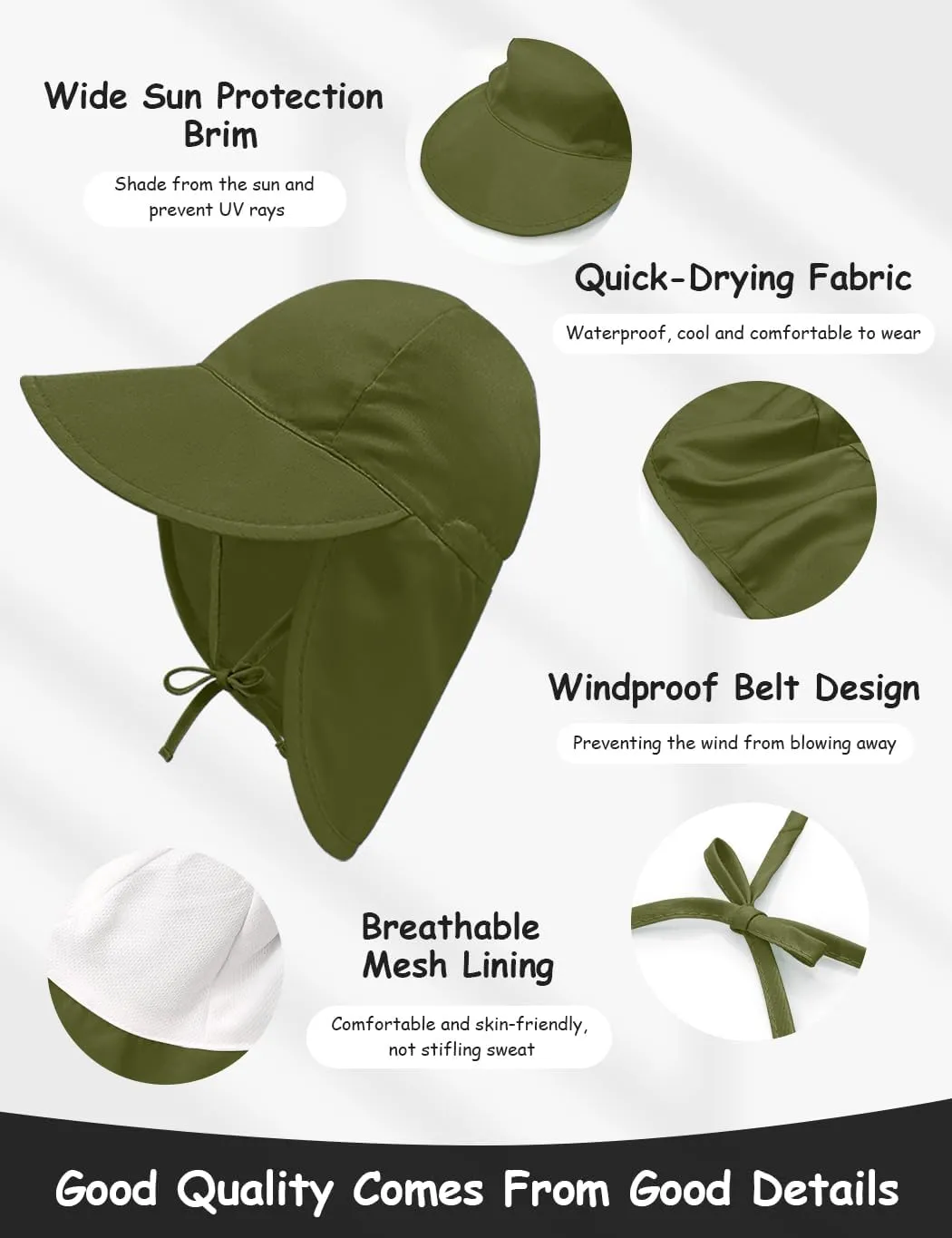 Adjustable Baby Sun Hat Boys Girls, UPF 50  Toddler Summer Beach Swim Hat with Neck Flap for Infant Traveling Cap