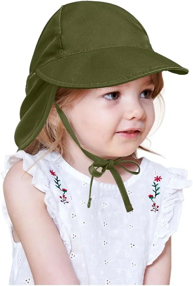 Adjustable Baby Sun Hat Boys Girls, UPF 50  Toddler Summer Beach Swim Hat with Neck Flap for Infant Traveling Cap