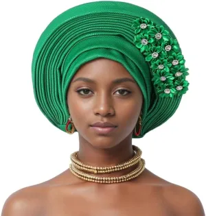 African Nigeria Aoto Gele Head Tie Turbans with Flower for Women Muslim ASO Oke Wedding Party Headwraps