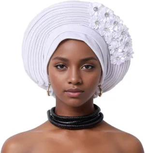 African Nigeria Aoto Gele Head Tie Turbans with Flower for Women Muslim ASO Oke Wedding Party Headwraps