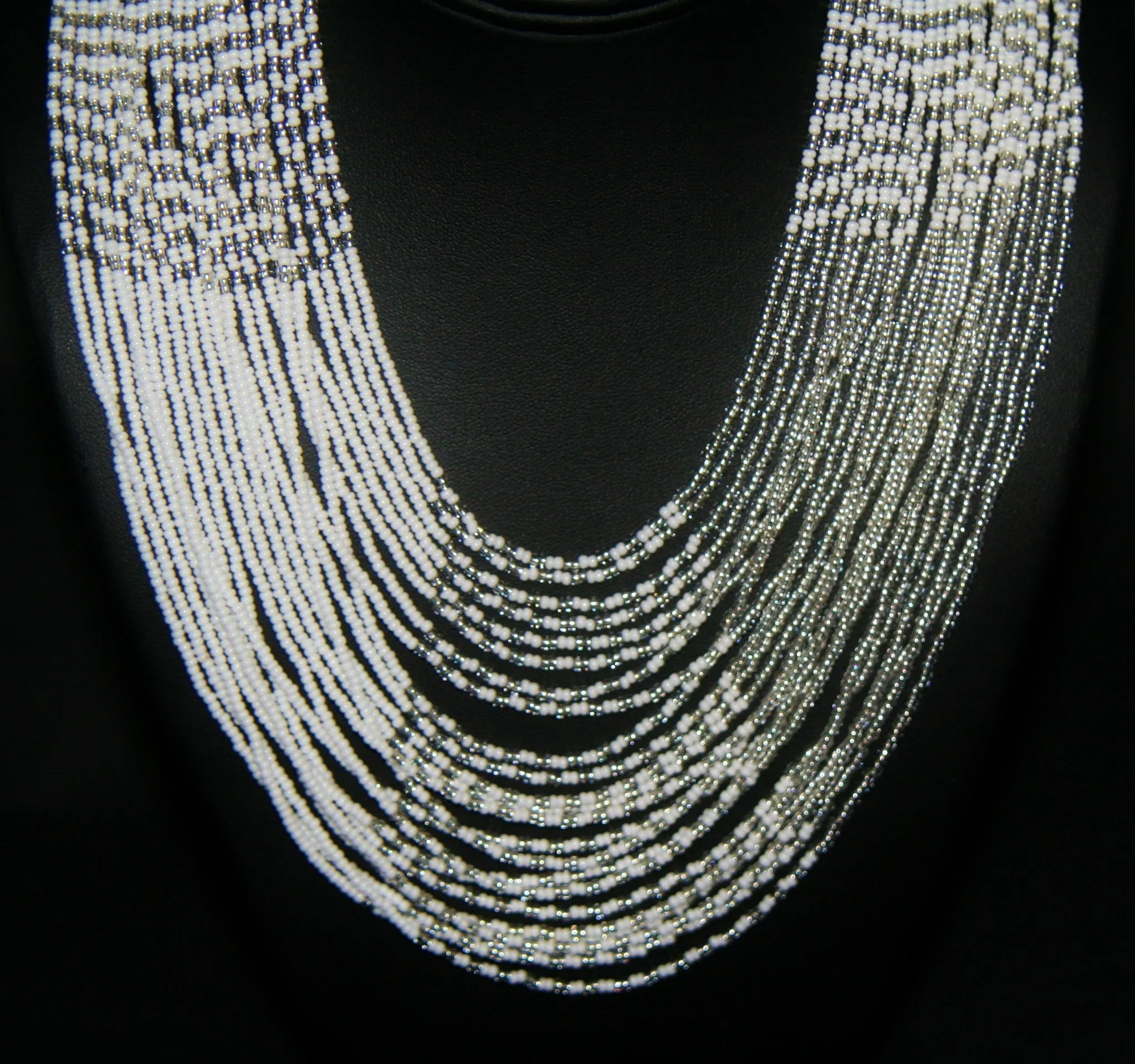 African Tribal Beaded White Necklace Waterfall Necklace