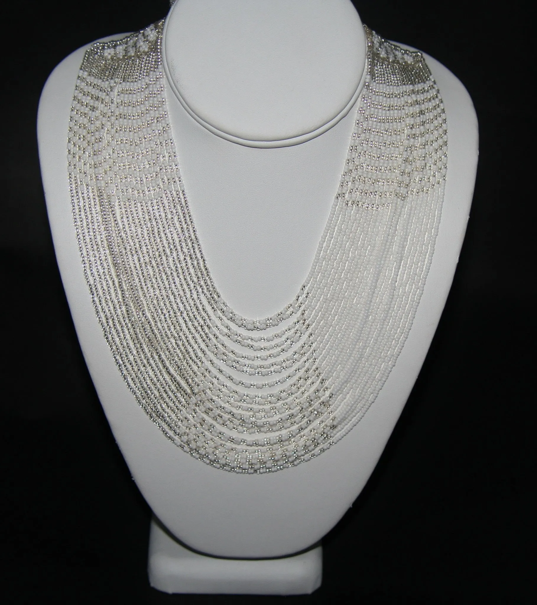 African Tribal Beaded White Necklace Waterfall Necklace