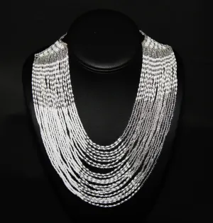 African Tribal Beaded White Necklace Waterfall Necklace