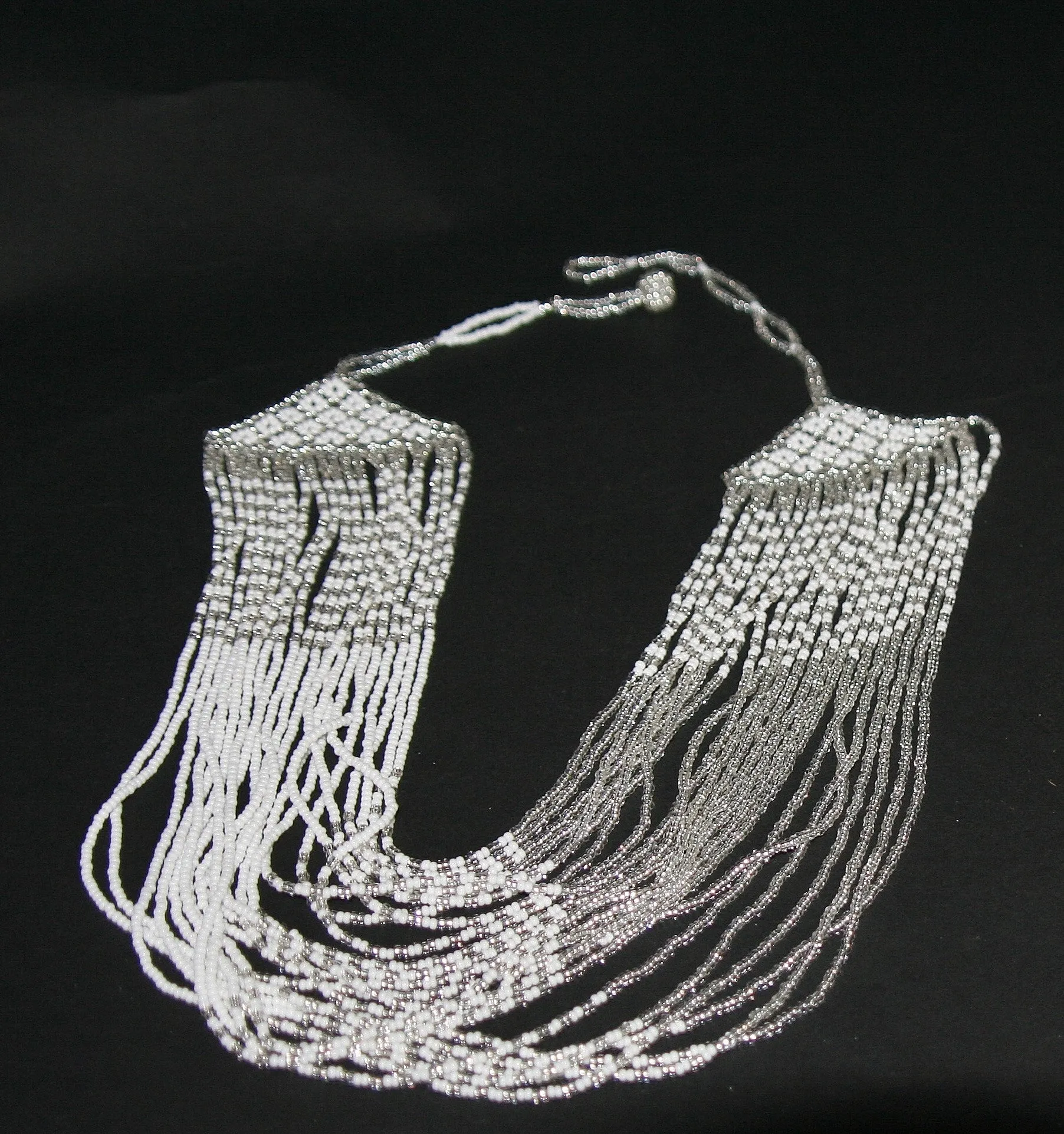 African Tribal Beaded White Necklace Waterfall Necklace