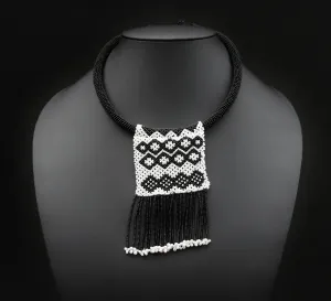 African Zulu Love Letter Beaded Choker Necklace Black & White