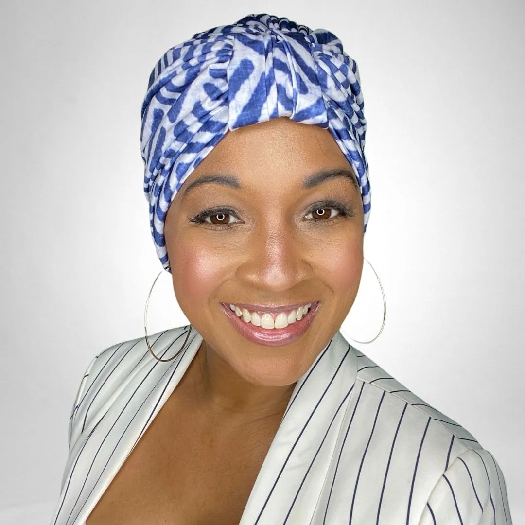 AQUA "Luxe Banded" Turban (Navy Yard)