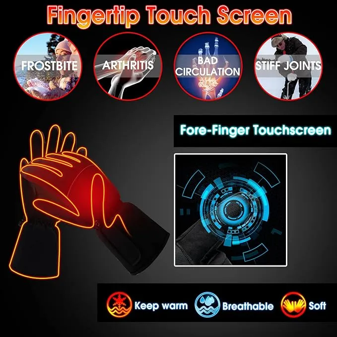 Autocastle Heated Gloves Rechargeable Electric Gloves Camping Hand Warmers Winter Warm Touchscreen Gloves for Men Women Battery Waterproof Gloves Windproof Heat Glove for Outdoor Cycling Skiing Hiking