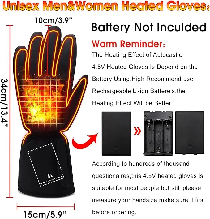 Autocastle Heated Gloves Rechargeable Electric Gloves Camping Hand Warmers Winter Warm Touchscreen Gloves for Men Women Battery Waterproof Gloves Windproof Heat Glove for Outdoor Cycling Skiing Hiking