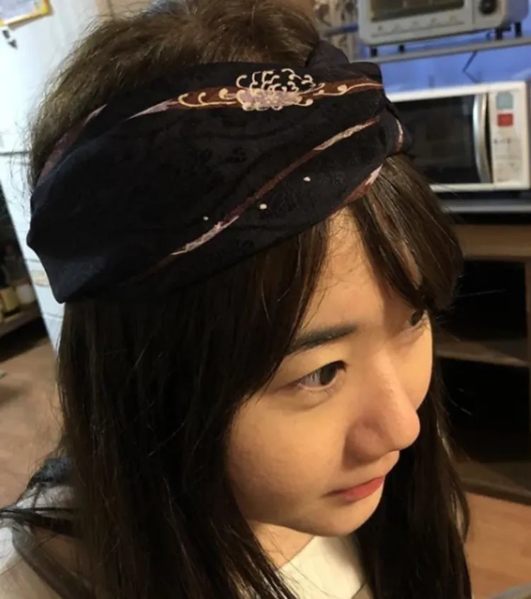 Black Brown Vintage Kimono Headband / Silk Fabric Headband