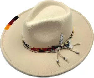 Classic Wide Brim Fedora Hat for Women Man Floppy Panama Hat Western Felt Outdoor Hat with Band Sun Protection