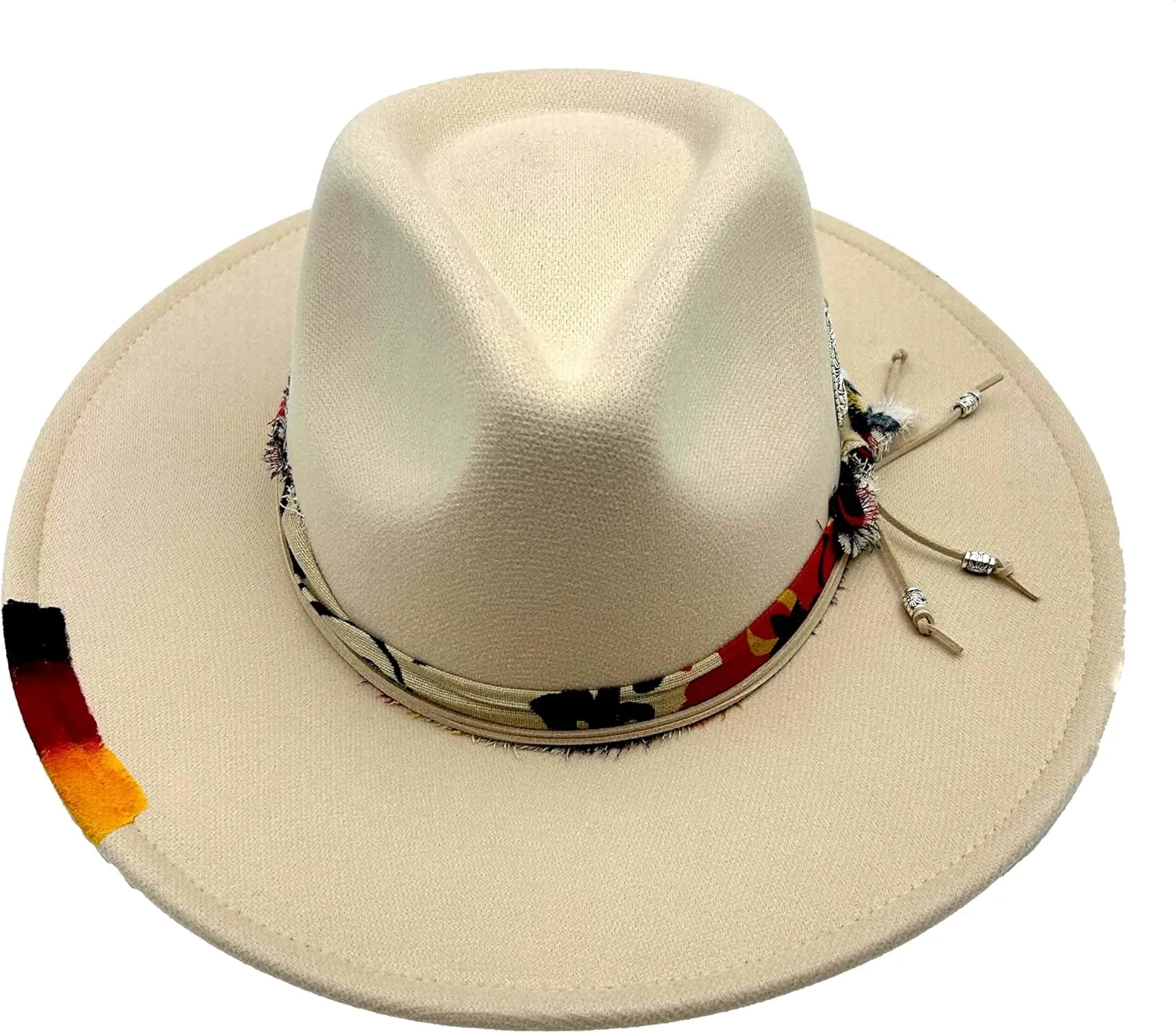 Classic Wide Brim Fedora Hat for Women Man Floppy Panama Hat Western Felt Outdoor Hat with Band Sun Protection