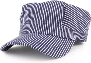 Denim Blue Stripe Train Engineer Conductor Cap Fits Infant to Adult 3XL