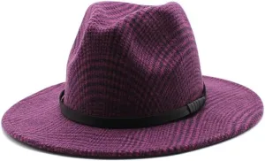 DHAEY Autumn and Winter Wool British Vintage Jazz Hat, Large Brim Ethnic Style Wrapped Top Hat, Sunshade Felt Hat Luopan Caps & Hats (Color : Sauce Purple, Size : 56-58cm)