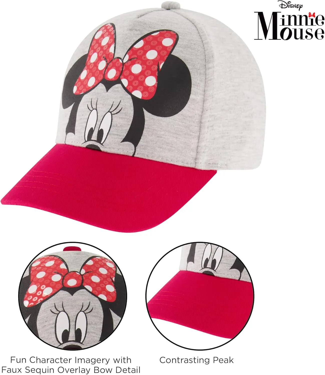 Disney Baseball Cap, Minnie Mouse Adjustable Toddler 2-4 Or Girl Hats for Kids Ages 4-7