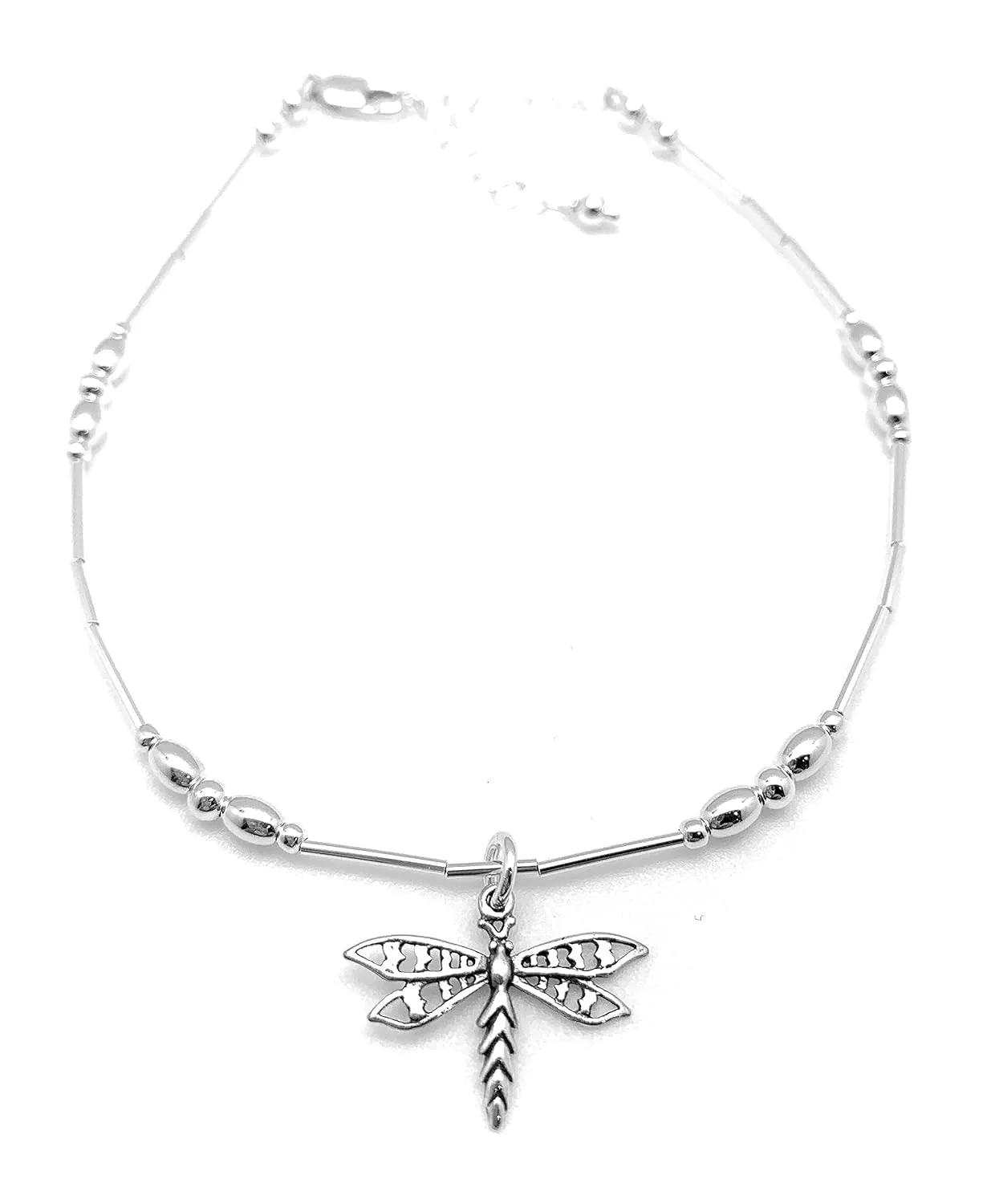 Dragonfly Anklet Sterling Silver Beach Gift (Average 8 1/2" to 10")