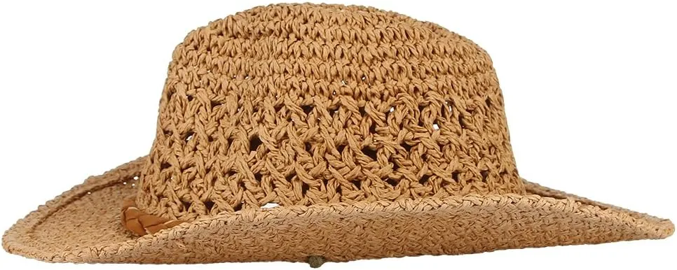 EOZY Women Men Straw Hat Hallow Out Cowboy Cowgirls Sun Hat Braided Paper Western Style Beach Sun Hat with Chin Strap