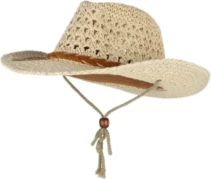EOZY Women Men Straw Hat Hallow Out Cowboy Cowgirls Sun Hat Braided Paper Western Style Beach Sun Hat with Chin Strap