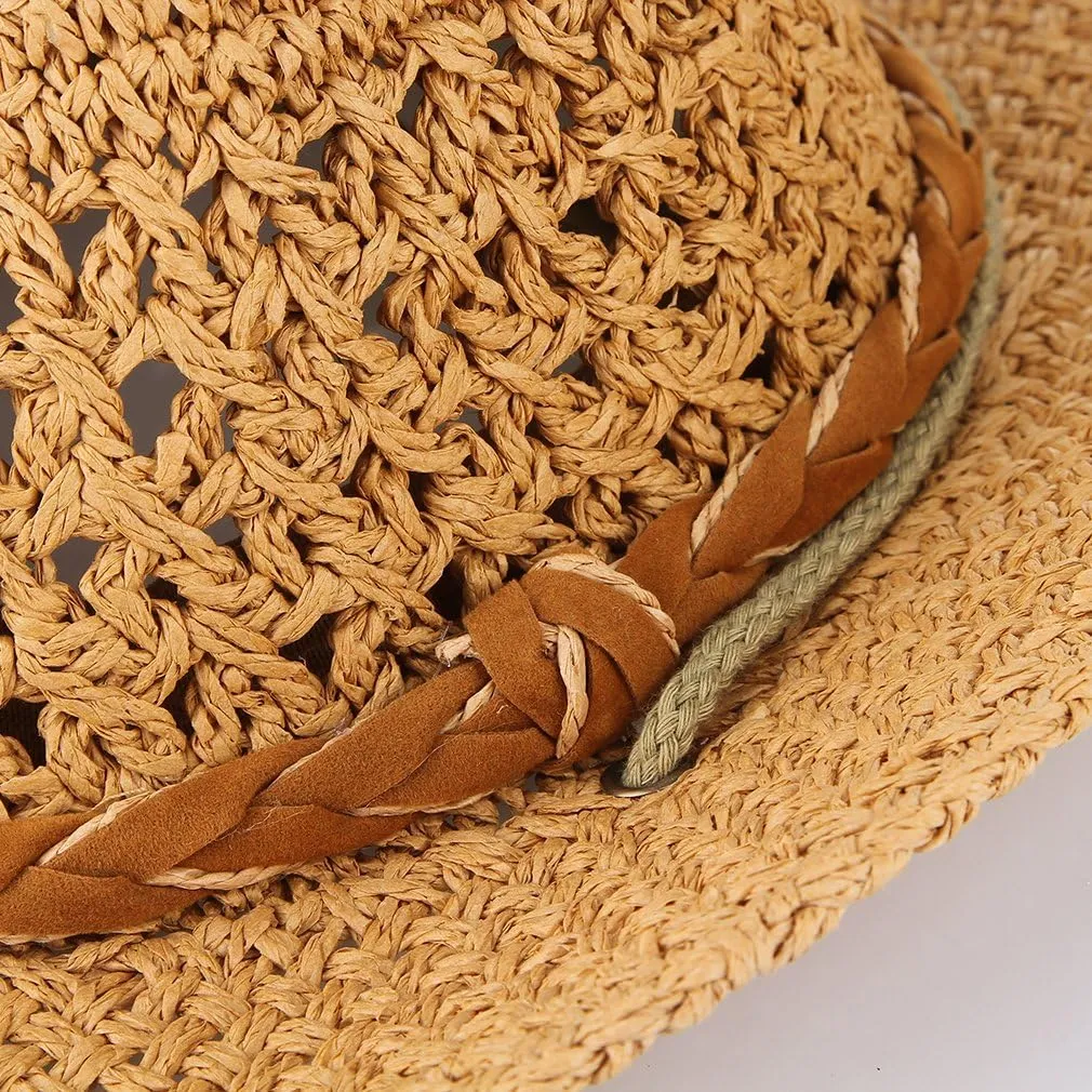 EOZY Women Men Straw Hat Hallow Out Cowboy Cowgirls Sun Hat Braided Paper Western Style Beach Sun Hat with Chin Strap