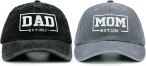 Funny Mom and Dad Est 2025 Hats, Gifts for New Parents, New Mom and Dad Hats, 3D Embroidered Adjustable Baseball Cap