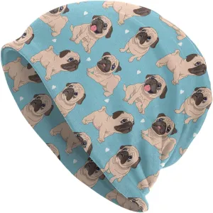 Funny Pug Beanie Hat Adult Skull Cap Warm Slouchy Knit Hat Headwear Gift for Men Women