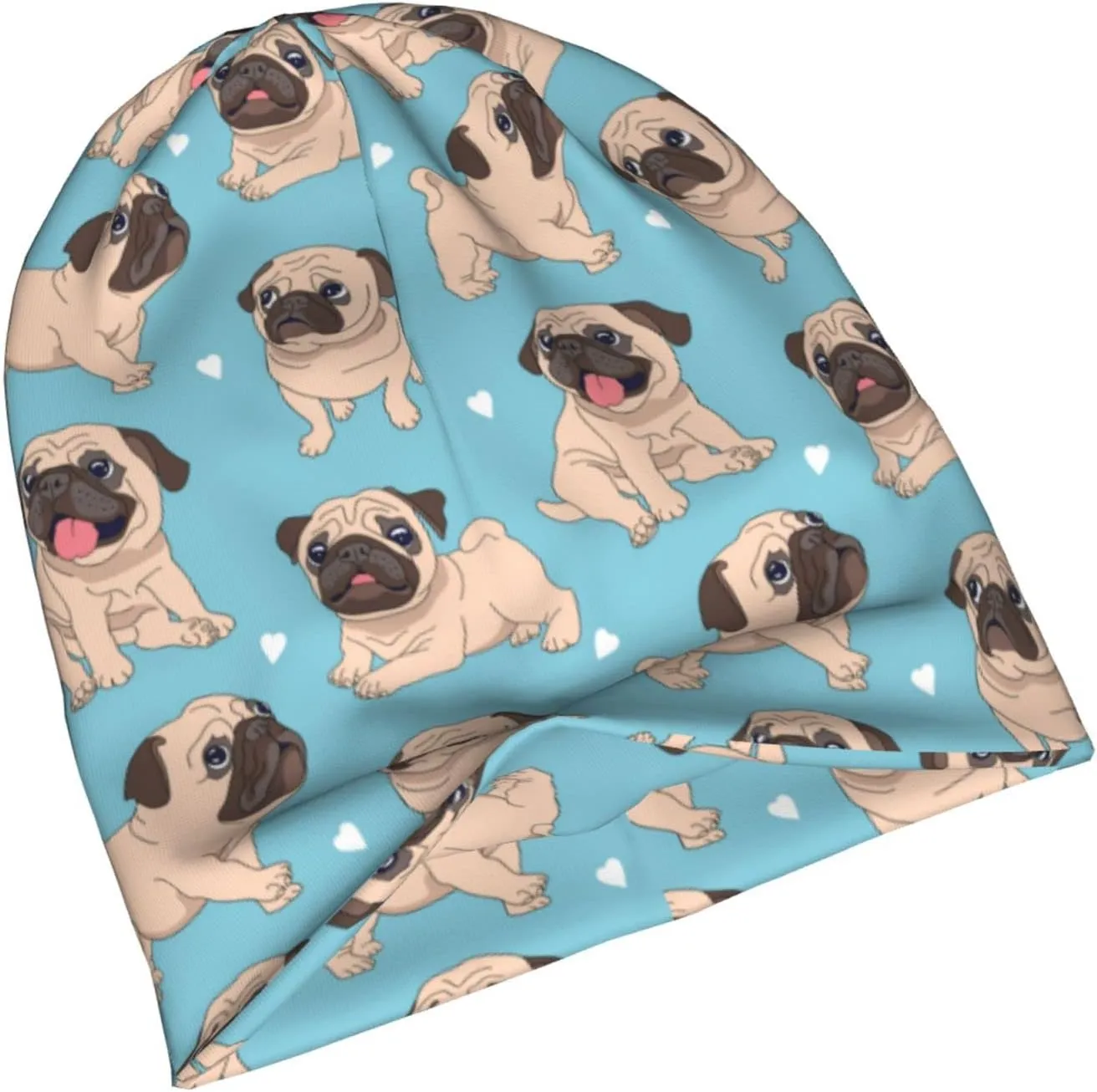 Funny Pug Beanie Hat Adult Skull Cap Warm Slouchy Knit Hat Headwear Gift for Men Women