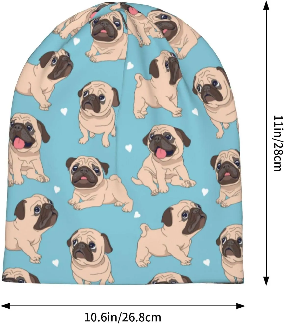 Funny Pug Beanie Hat Adult Skull Cap Warm Slouchy Knit Hat Headwear Gift for Men Women