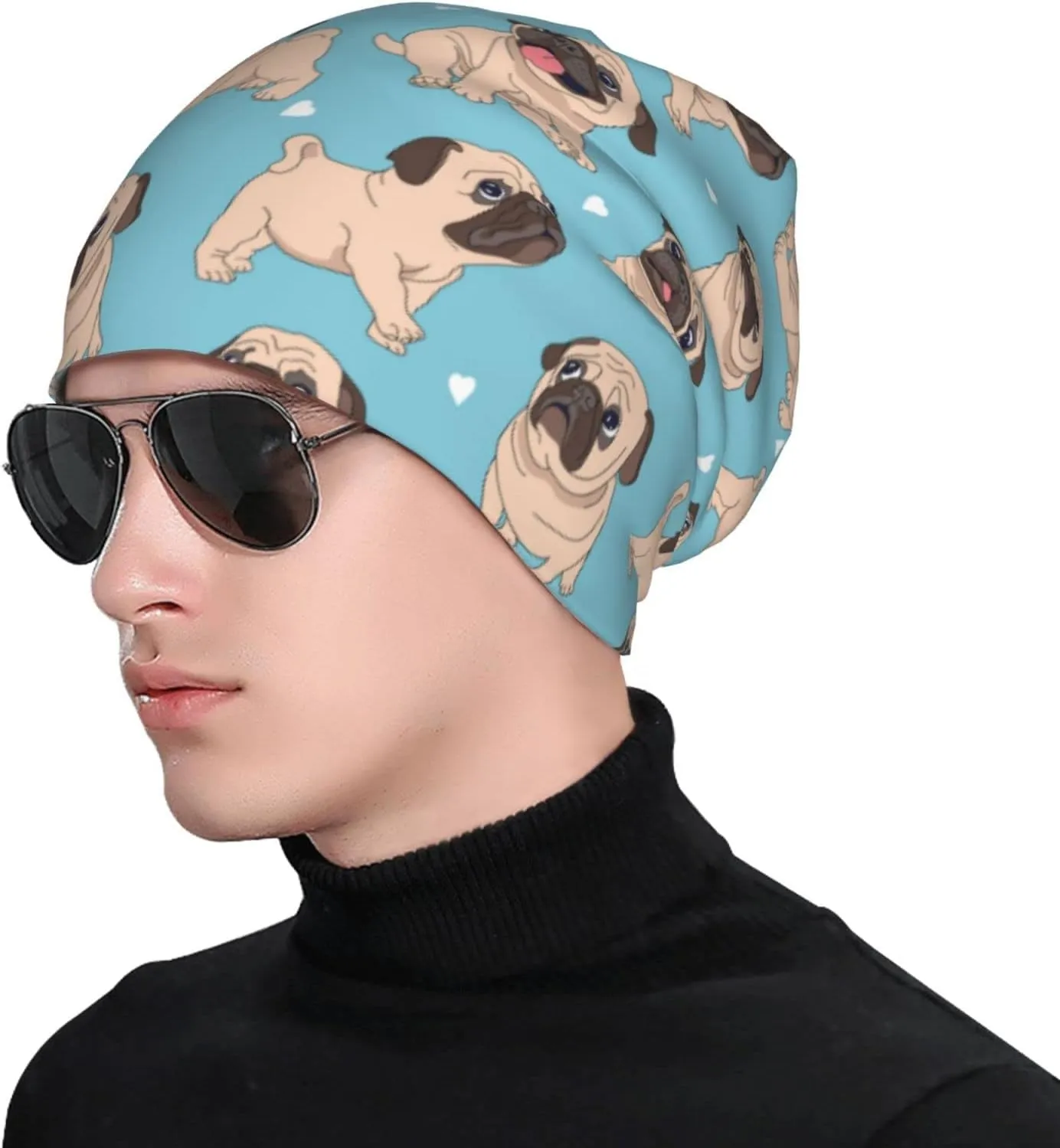 Funny Pug Beanie Hat Adult Skull Cap Warm Slouchy Knit Hat Headwear Gift for Men Women
