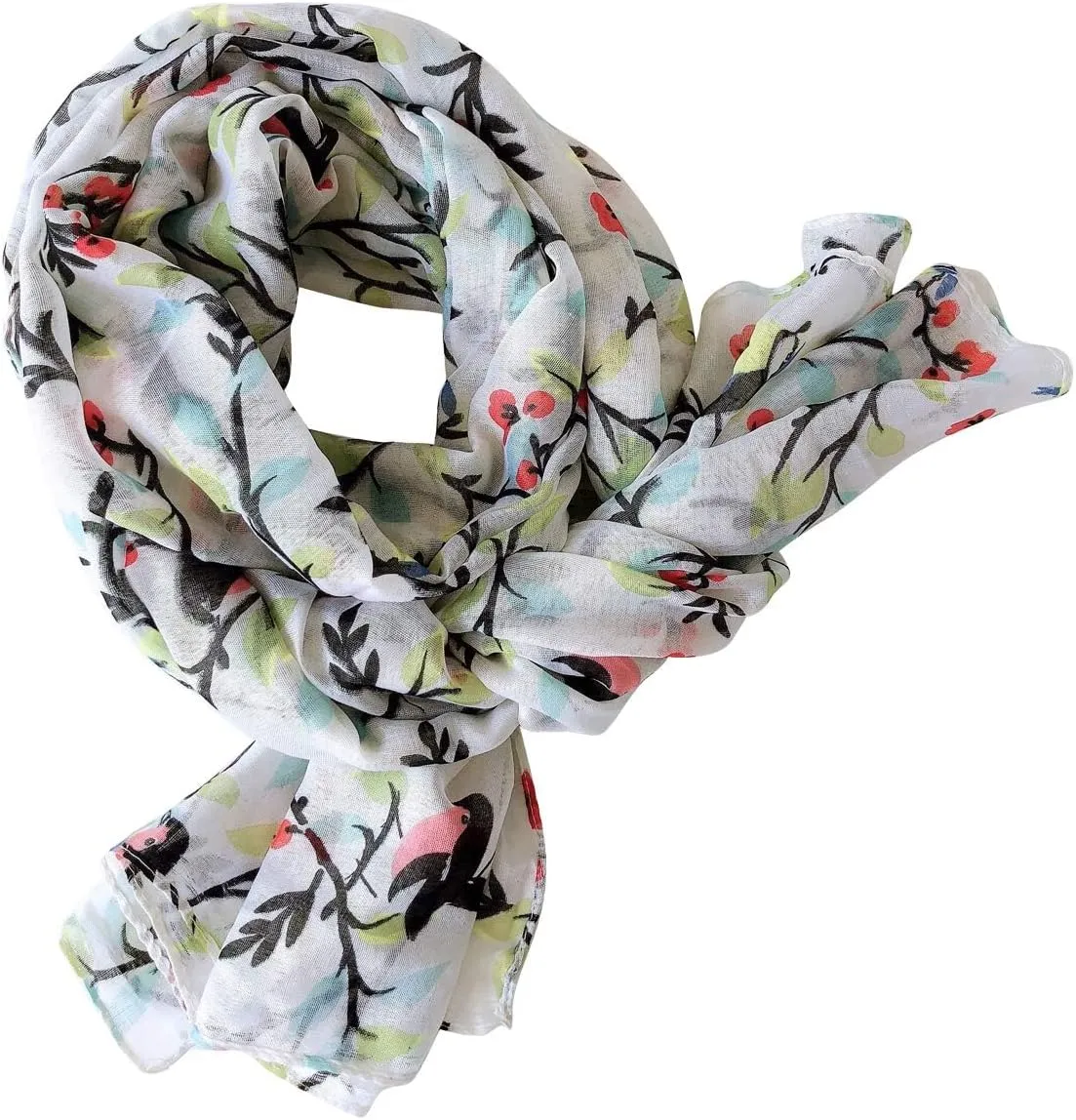 GERINLY Scarfs for Women Lightweight Floral Birds Print Cotton Scarves and Wraps for Summer Shawl