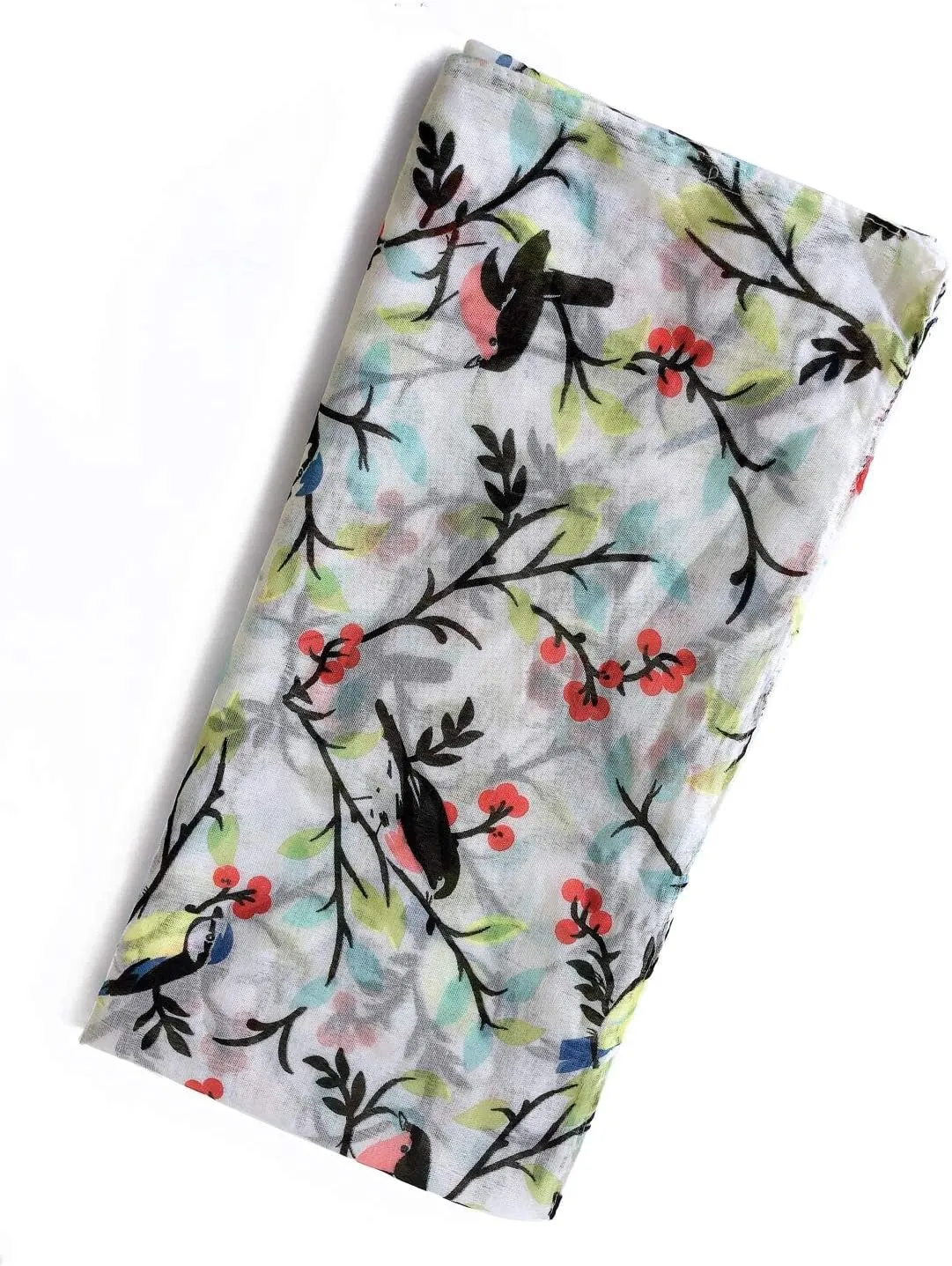 GERINLY Scarfs for Women Lightweight Floral Birds Print Cotton Scarves and Wraps for Summer Shawl