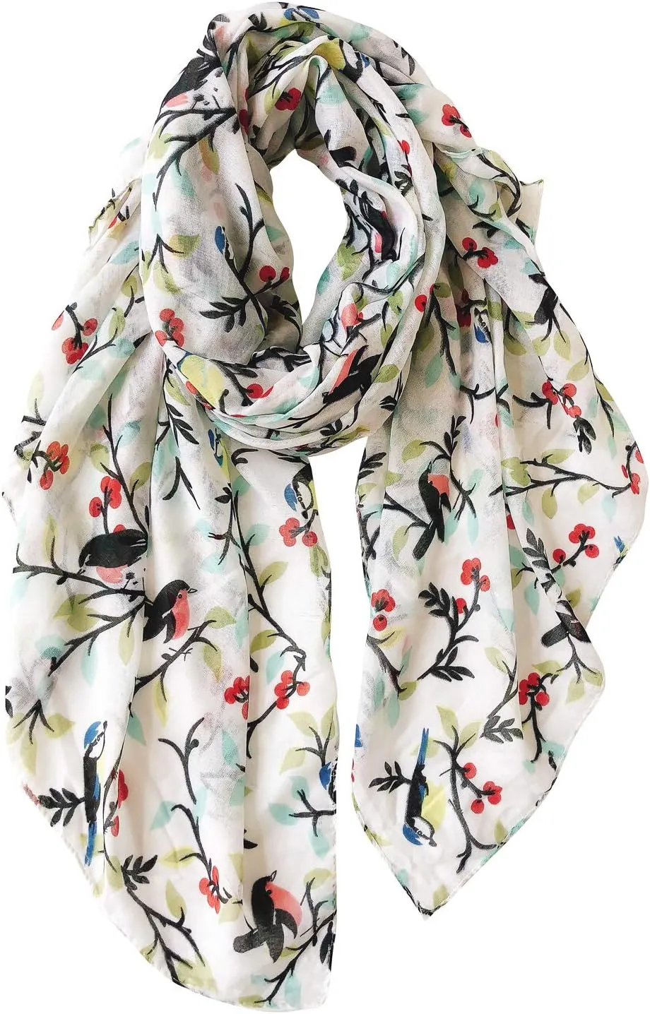 GERINLY Scarfs for Women Lightweight Floral Birds Print Cotton Scarves and Wraps for Summer Shawl