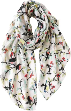 GERINLY Scarfs for Women Lightweight Floral Birds Print Cotton Scarves and Wraps for Summer Shawl