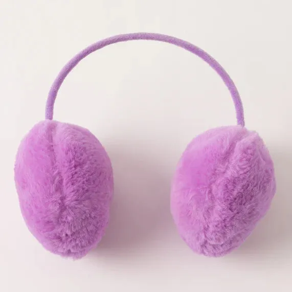 Girls Faux Fur Pom Earmuff Purple