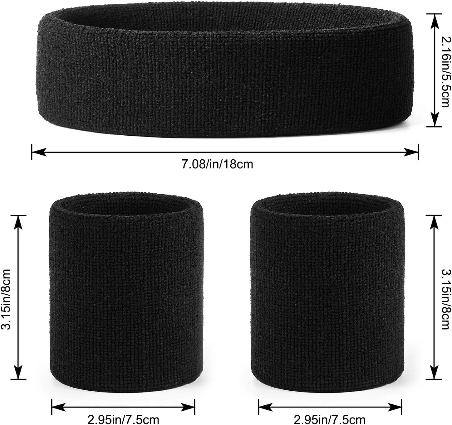 Hoter Sweatband Set Sports Headband Wristband Set Sweatbands Terry Cloth Wristband Athletic Exercise Basketball Wrist Sweatband and Headbands Moisture Wicking Sweat Absorbing Head Band