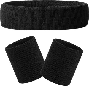 Hoter Sweatband Set Sports Headband Wristband Set Sweatbands Terry Cloth Wristband Athletic Exercise Basketball Wrist Sweatband and Headbands Moisture Wicking Sweat Absorbing Head Band