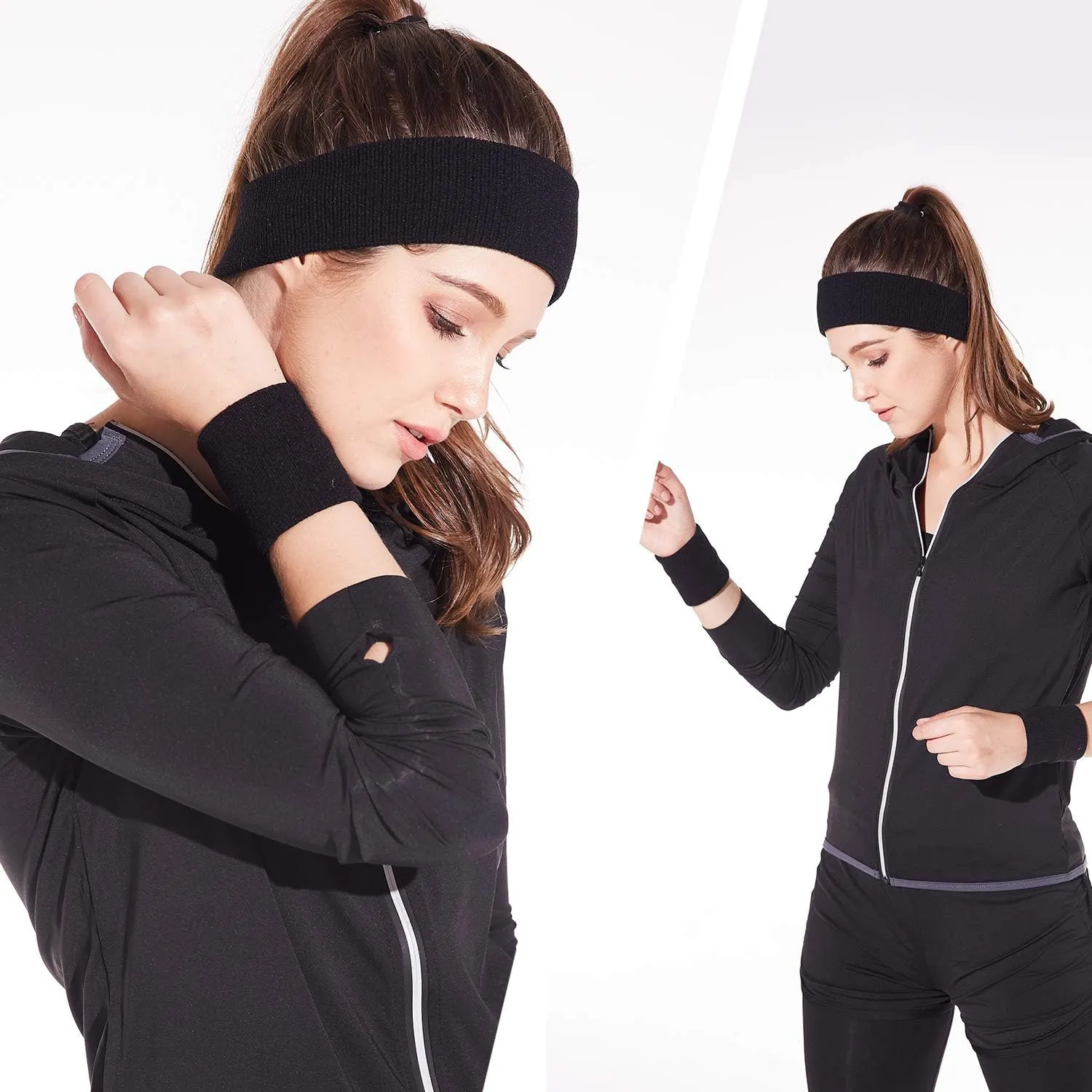 Hoter Sweatband Set Sports Headband Wristband Set Sweatbands Terry Cloth Wristband Athletic Exercise Basketball Wrist Sweatband and Headbands Moisture Wicking Sweat Absorbing Head Band