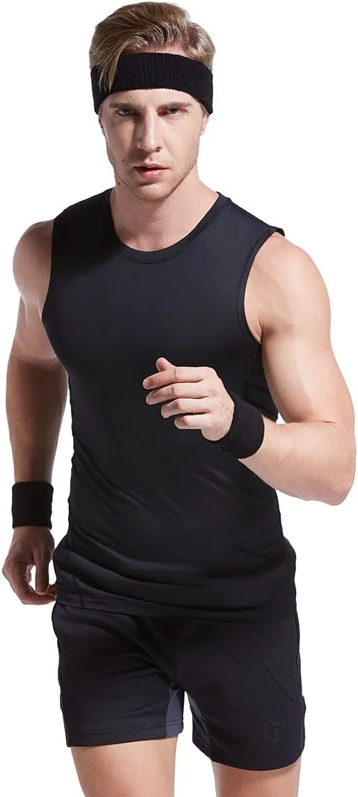Hoter Sweatband Set Sports Headband Wristband Set Sweatbands Terry Cloth Wristband Athletic Exercise Basketball Wrist Sweatband and Headbands Moisture Wicking Sweat Absorbing Head Band