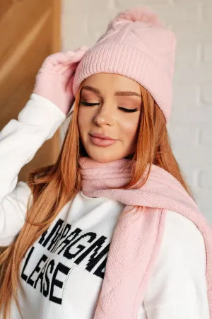 Jane Frost Beanie, Glove & Scarf Set in Pink