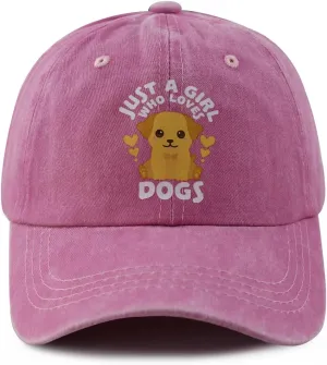 Just a Girl Who Loves Cats Dogs Horses Frogs Foxes Pigs Hat for Girls Age 3-10, Funny Adjustable Cotton Kids Baseball Cap