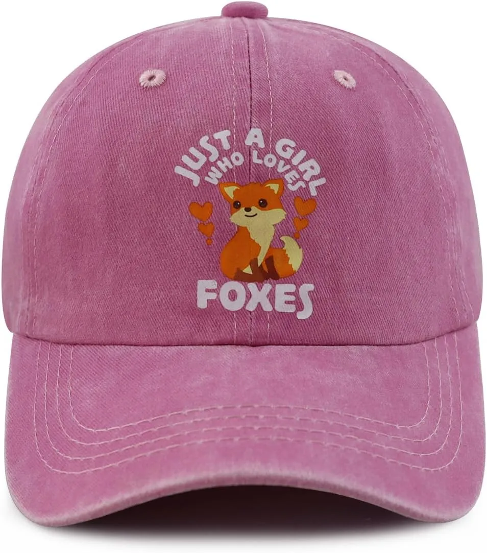 Just a Girl Who Loves Cats Dogs Horses Frogs Foxes Pigs Hat for Girls Age 3-10, Funny Adjustable Cotton Kids Baseball Cap
