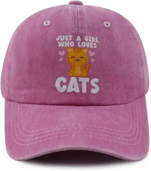 Just a Girl Who Loves Cats Dogs Horses Frogs Foxes Pigs Hat for Girls Age 3-10, Funny Adjustable Cotton Kids Baseball Cap