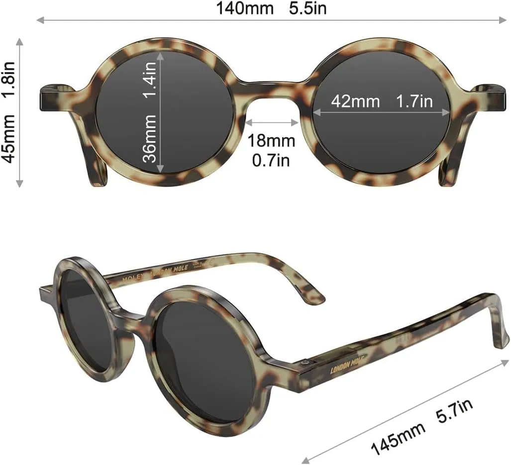 LONDON MOLE Eyewear | Moley Sunglasses | Round Glasses | Fashion Brand | UV400 Protection | Men's Women's Unisex