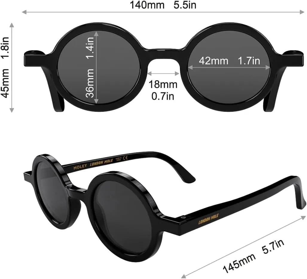 LONDON MOLE Eyewear | Moley Sunglasses | Round Glasses | Fashion Brand | UV400 Protection | Men's Women's Unisex
